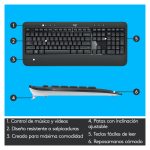 Teclado Logitech con ratón incluido, conexión RF inalámbrica, disposición QWERTY en español, en colores negro y blanco. SKU 920-008680