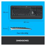 Teclado Logitech con ratón incluido, conexión RF inalámbrica, disposición QWERTY en español, en colores negro y blanco. SKU 920-008680
