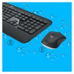 Teclado Logitech 920-008685 con ratón incluido, diseño universal USB, disposición QWERTY Internacional de EE.UU., en color negro y blanco.