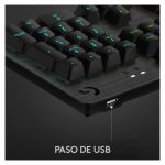 Teclado Logitech G 920-009344 diseñado para juegos, con conexión USB, distribución QWERTY en español y acabado en color carbono