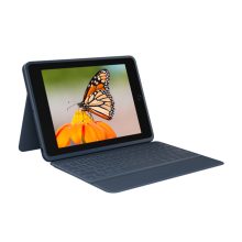 Teclado Logitech para móvil con disposición QWERTY en inglés del Reino Unido, modelo 920-009658, con Smart Connector y color azul.