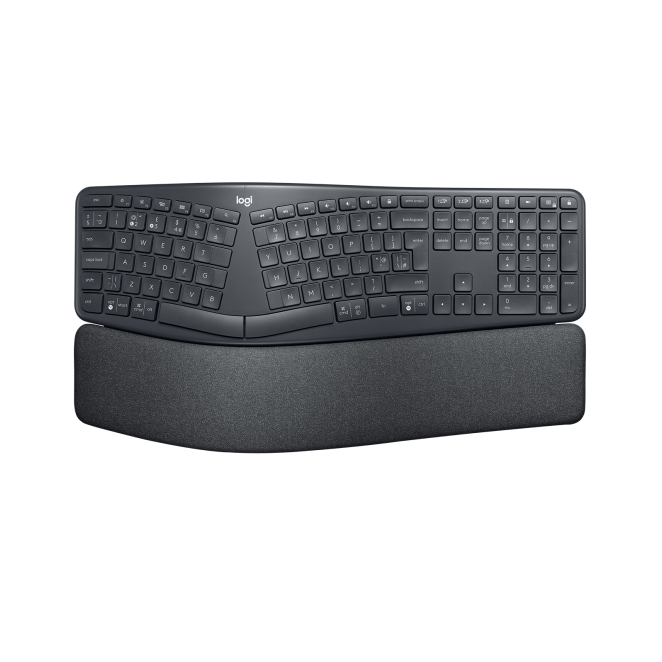 Logitech Teclado Ergonómico ERGO K860 con Diseño Curvo Imagen del teclado ergonómico Logitech ERGO K860 con diseño curvo, modelo SKU 920-010108, ideal para una escritura cómoda.