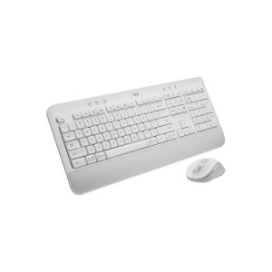 Vista frontal del teclado Logitech blanco 920-011032, con conexión Bluetooth y distribución QWERTY Internacional de EE.UU., incluido ratón para oficina.