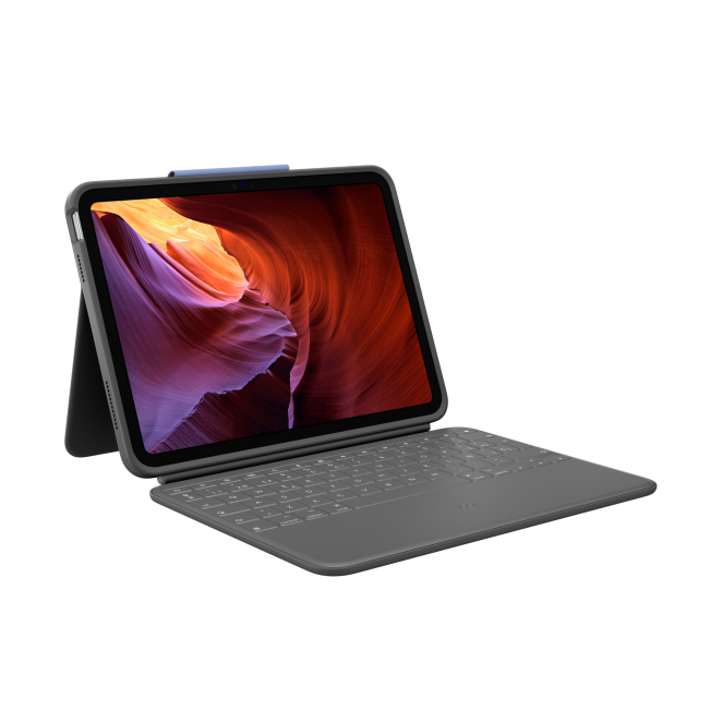 Logitech Rugged Folio para iPad con protección robusta Funda Logitech Rugged Folio para iPad con protección resistente y teclado integrado, SKU 920-011203