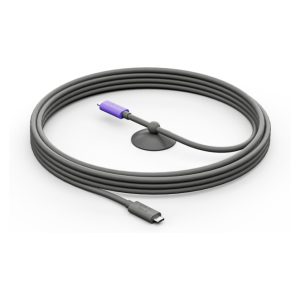 Cable USB Logitech modelo 952-000195 de 5 metros, formato USB C, compatible con USB 3.2 Gen 2, colores grafito y violeta.