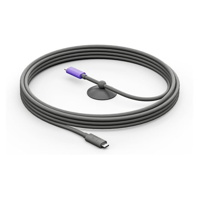 Logitech cable USB 3.2 Gen 2 de 5 metros en grafito y violeta Cable USB Logitech modelo 952-000195 de 5 metros, formato USB C, compatible con USB 3.2 Gen 2, colores grafito y violeta.