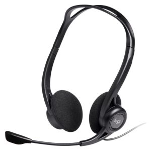 Auriculares alámbricos de Logitech modelo 981-000100, diadema negra, ideales para llamadas y música, con conexión USB tipo A.