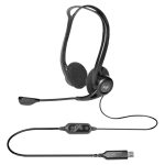 Auriculares alámbricos de Logitech modelo 981-000100, diadema negra, ideales para llamadas y música, con conexión USB tipo A.