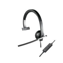 Auricular y casco Logitech 981-000514, alámbrico, diadema, ideal para oficina y centro de llamadas, conexión USB tipo A, color negro y plata