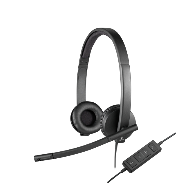 Logitech H570e Auriculares Diadema para Oficina con USB A Imagen del Logitech H570e, auriculares alámbricos de diadema ideal para oficina o centro de llamadas, color negro, SKU 981-000575