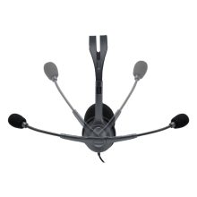 Auriculares alámbricos Logitech modelo 981-000593 con diadema, micrófono y diseño en color negro, ideales para oficina o centro de llamadas