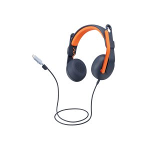 Logitech auriculares y casco alámbricos modelo 981-001367 con diadema, conectores USB Tipo C, en colores azul y naranja, ideales para educación.