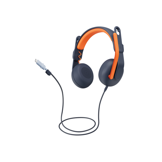Logitech Auriculares Alámbricos para Educación con USB Tipo C Logitech auriculares y casco alámbricos modelo 981-001367 con diadema, conectores USB Tipo C, en colores azul y naranja, ideales para educación.