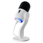 Imagen del micrófono dinámico Logitech G Yeti GX en color blanco, con conectividad USB, patrón de captura supercardioide, RGB LIGHTSYNC y Plug and Play, SKU 988-000576