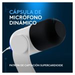 Imagen del micrófono dinámico Logitech G Yeti GX en color blanco, con conectividad USB, patrón de captura supercardioide, RGB LIGHTSYNC y Plug and Play, SKU 988-000576