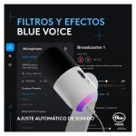 Imagen del micrófono dinámico Logitech G Yeti GX en color blanco, con conectividad USB, patrón de captura supercardioide, RGB LIGHTSYNC y Plug and Play, SKU 988-000576