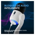 Imagen del micrófono dinámico Logitech G Yeti GX en color blanco, con conectividad USB, patrón de captura supercardioide, RGB LIGHTSYNC y Plug and Play, SKU 988-000576
