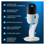 Imagen del micrófono dinámico Logitech G Yeti GX en color blanco, con conectividad USB, patrón de captura supercardioide, RGB LIGHTSYNC y Plug and Play, SKU 988-000576
