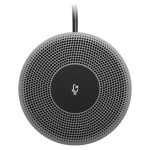 Micrófono para conferencias Logitech 989-000405 en color gris con tecnología de supresión de ruido y conectividad USB.