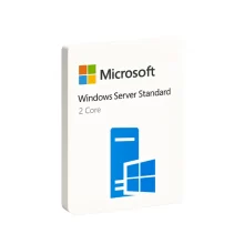 Imagen de la licencia Microsoft Windows Server 2025 Standard 2 Core, SKU DG7GMGF0PWHC:0006-P-1T-NT, que muestra el software en caja.