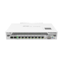 Router Mikrotik CCR1009-7G-1C-1S+PC de color blanco con 7 puertos Gigabit Ethernet, un puerto combo y un puerto SFP+