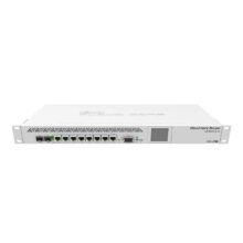 Mikrotik router modelo CCR1009-7G-1C-1S+ en color blanco con 7 puertos Gigabit y un puerto SFP+