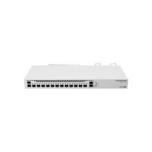 Router Mikrotik modelo CCR2004-1G-12S+2XS, color blanco, con 12 puertos SFP+, 2 puertos XS y Gigabit Ethernet