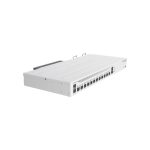 Router Mikrotik modelo CCR2004-1G-12S+2XS, color blanco, con 12 puertos SFP+, 2 puertos XS y Gigabit Ethernet
