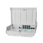 Foto del Mikrotik netPower Lite 7R Gigabit Ethernet con PoE, SKU CSS610-1GI-7R-2S+OUT, color blanco.