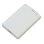 Imagen del Mikrotik PowerBox router Ethernet blanco con alta velocidad, modelo RB750P-PBr2. Ideal para redes rápidas y eficientes.