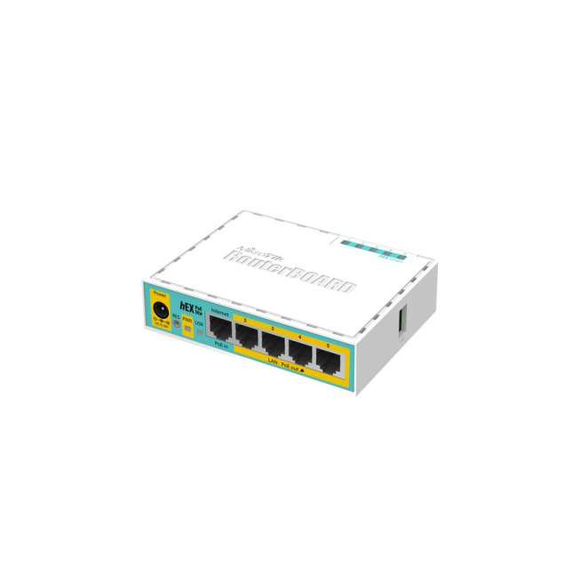 Mikrotik hEX PoE lite Router con Ethernet rápido Blanco Router Mikrotik hEX PoE lite con puertos Ethernet rápidos, color blanco, SKU RB750UPR2