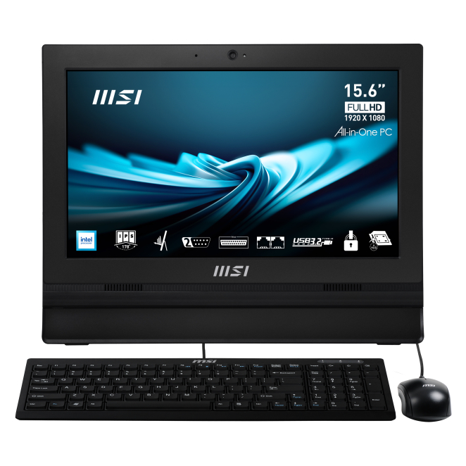 MSI Pro AP162T con pantalla táctil y Wi-Fi 6 MSI Pro AP162T All-in-One PC de pantalla táctil de 15.6 pulgadas, Intel N100, 4GB DDR4 RAM, 256GB SSD, Wi-Fi 6. SKU: 00-A60211-007