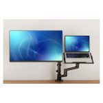 Neomounts DS20-425BL2 brazo de monitor con soporte para portátil, compatible con pantallas de 17 a 27 pulgadas, ideal para ahorrar espacio