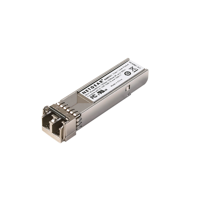 NETGEAR módulo transceptor 10 Gigabit SR SFP+ alta velocidad Módulo transceptor NETGEAR 10 Gigabit SR SFP+ modelo AXM761-10000S con velocidad de 10000 Mbit/s y capacidad de transmisión óptica.