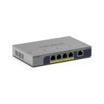 Switch NETGEAR GS105P con 5 puertos Gigabit Ethernet, PoE, montaje en pared o escritorio, SKU GS105P-300EUS, color gris