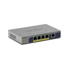 Switch NETGEAR GS105P con 5 puertos Gigabit Ethernet, PoE, montaje en pared o escritorio, SKU GS105P-300EUS, color gris