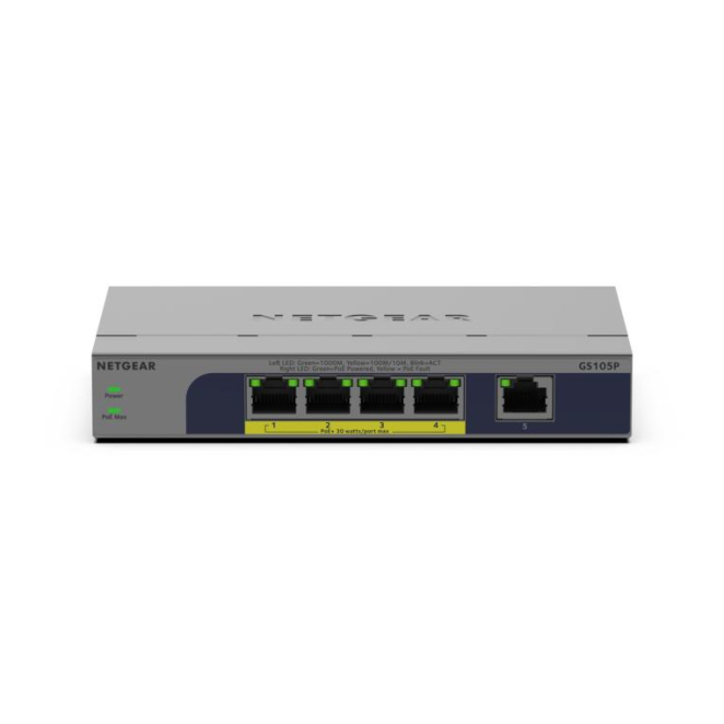 NETGEAR GS105P No administrado Gigabit Ethernet (10/100/1000) Energía sobre Ethernet (PoE) Montaje en pared/escritorio Gris 2 NETGEAR GS105P ventajas