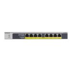 NETGEAR GS108LP, switch no administrado, compatible con Gigabit Ethernet 10/100/1000, con soporte para Energía sobre Ethernet (PoE), 1U, color negro y gris. SKU: GS108LP-100EUS