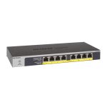 NETGEAR GS108LP, switch no administrado, compatible con Gigabit Ethernet 10/100/1000, con soporte para Energía sobre Ethernet (PoE), 1U, color negro y gris. SKU: GS108LP-100EUS