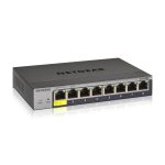 Switch de red gestionado NETGEAR modelo GS108Tv3 de 8 puertos Gigabit Ethernet (10/100/1000) en color gris, SKU GS108T-300PES