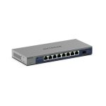 Imagen del NETGEAR GS108X, switch no administrado L2, con 8 puertos Gigabit Ethernet (10/100/1000), color gris. SKU: GS108X-100EUS
