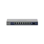 Imagen del NETGEAR GS108X, switch no administrado L2, con 8 puertos Gigabit Ethernet (10/100/1000), color gris. SKU: GS108X-100EUS