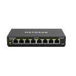 Imagen del NETGEAR GS308E, un switch gestionado Gigabit Ethernet de 8 puertos en color negro, SKU GS308E-100PES