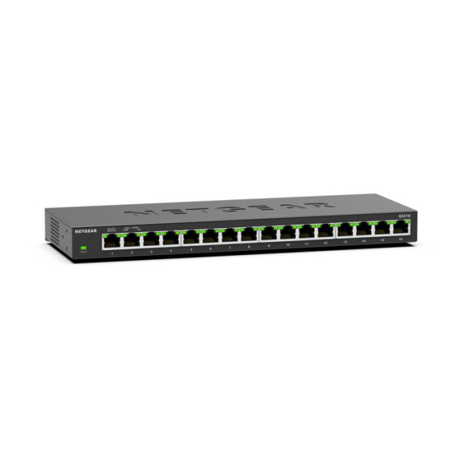 NETGEAR Switch Gigabit Ethernet 16 puertos no administrado NETGEAR GS316 Switch no administrado L2 16 puertos Gigabit Ethernet, modelo GS316-300EUS, color negro