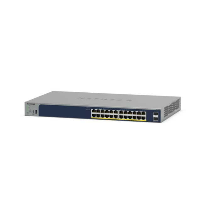 NETGEAR Switch Gestionado L2 PoE Gigabit Ethernet 24 Puertos Imagen del NETGEAR GS724TPv3, switch gestionado L2 Gigabit Ethernet con 24 puertos, compatible con Energía sobre Ethernet, color gris. SKU GS724TPP-300EUS.