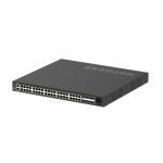 Imagen del switch NETGEAR GSM4248PX-100EUS, un dispositivo gestionado que soporta L2/L3/L4 y Gigabit Ethernet, con funcionalidad de Energía sobre Ethernet, en color negro