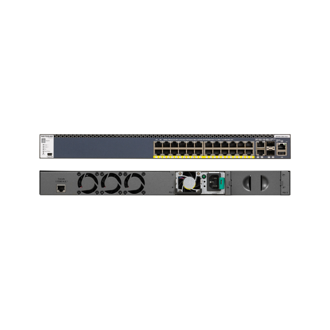 NETGEAR Switch Gestionado M4300-28G-PoE+ con 1000W de Potencia NETGEAR Switch Gestionado M4300-28G-PoE+(1000W)/US/EMEA Gigabit Ethernet, PoE, 1U, Negro, SKU GSM4328PB-100NES
