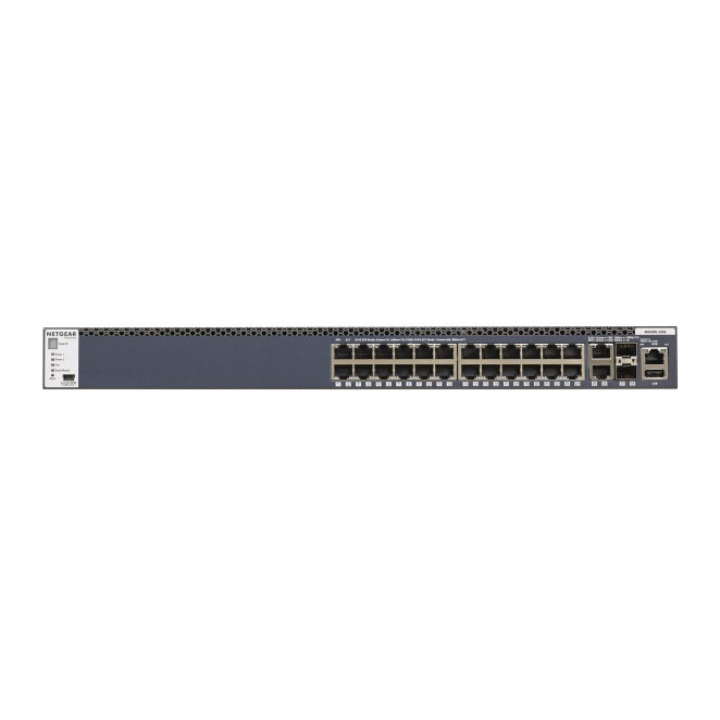 NETGEAR M4300-28G Switch Gestionado L3 Gigabit Ethernet 1U Negro Imagen del switch NETGEAR M4300-28G gestionado L3 con Gigabit Ethernet (10/100/1000), tamaño 1U en color negro. SKU: GSM4328S-100NES.