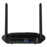 Imagen del router NETGEAR R6120 con conexión Ethernet, doble banda de 2,4 GHz y 5 GHz, color negro. SKU: R6120-100PES