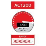 Imagen del router NETGEAR R6120 con conexión Ethernet, doble banda de 2,4 GHz y 5 GHz, color negro. SKU: R6120-100PES